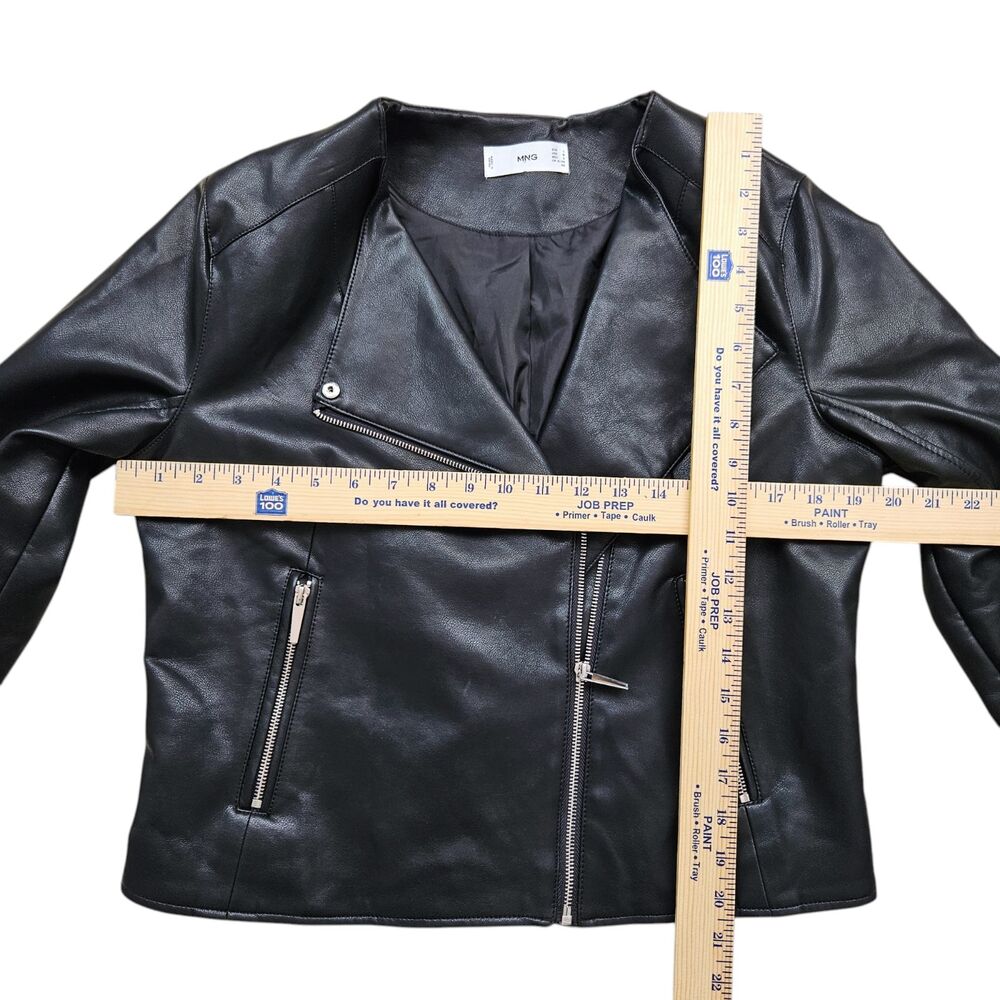 Mango MNG Faux Leather Biker Moto Jacket Womens Medium Black Zip - Picture 10 of 11